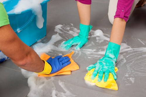 Skilled carpet cleaners working in a well-kept interior